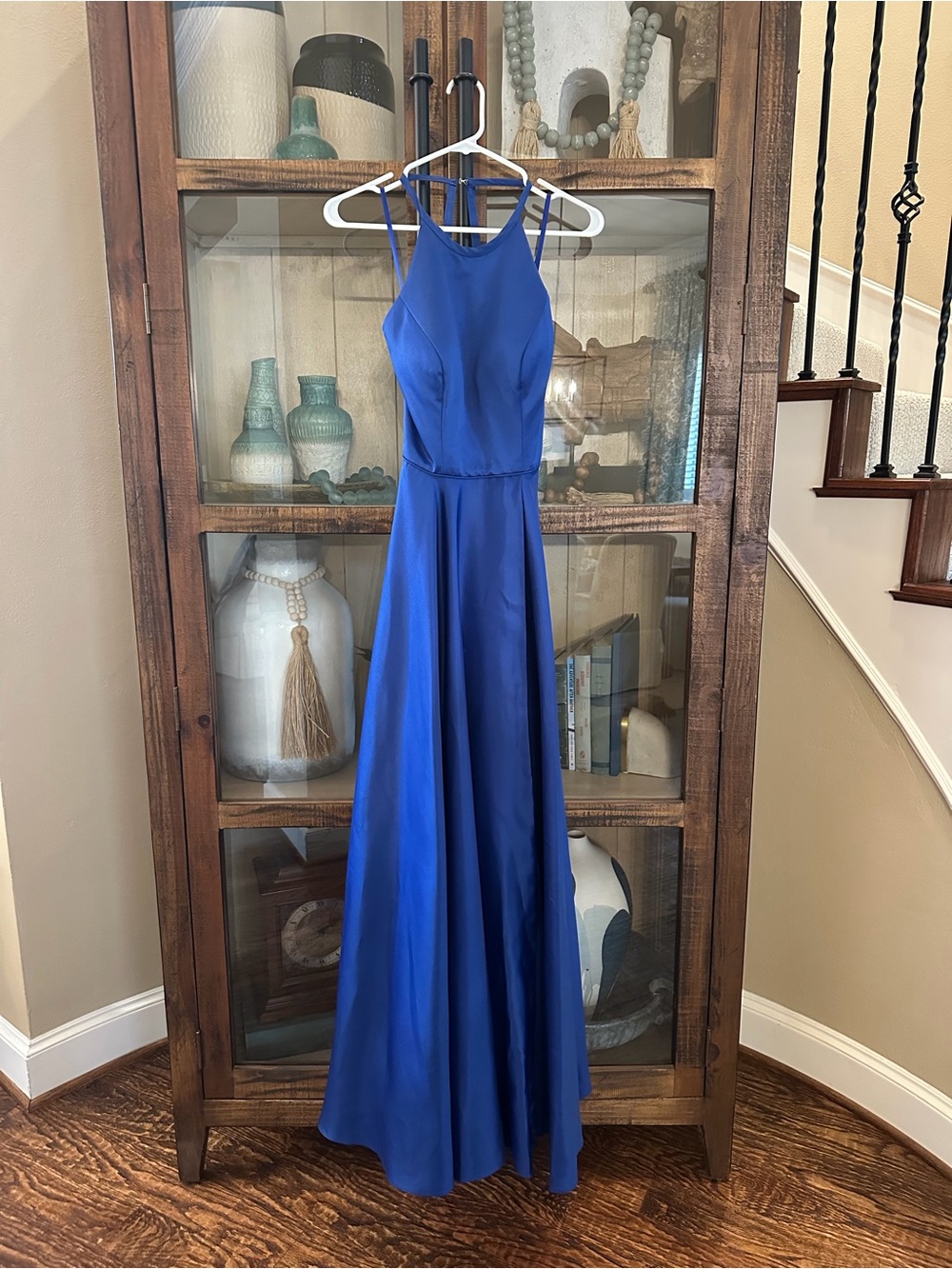 Dave & Johnny Royal Blue Halter Maxi Gown